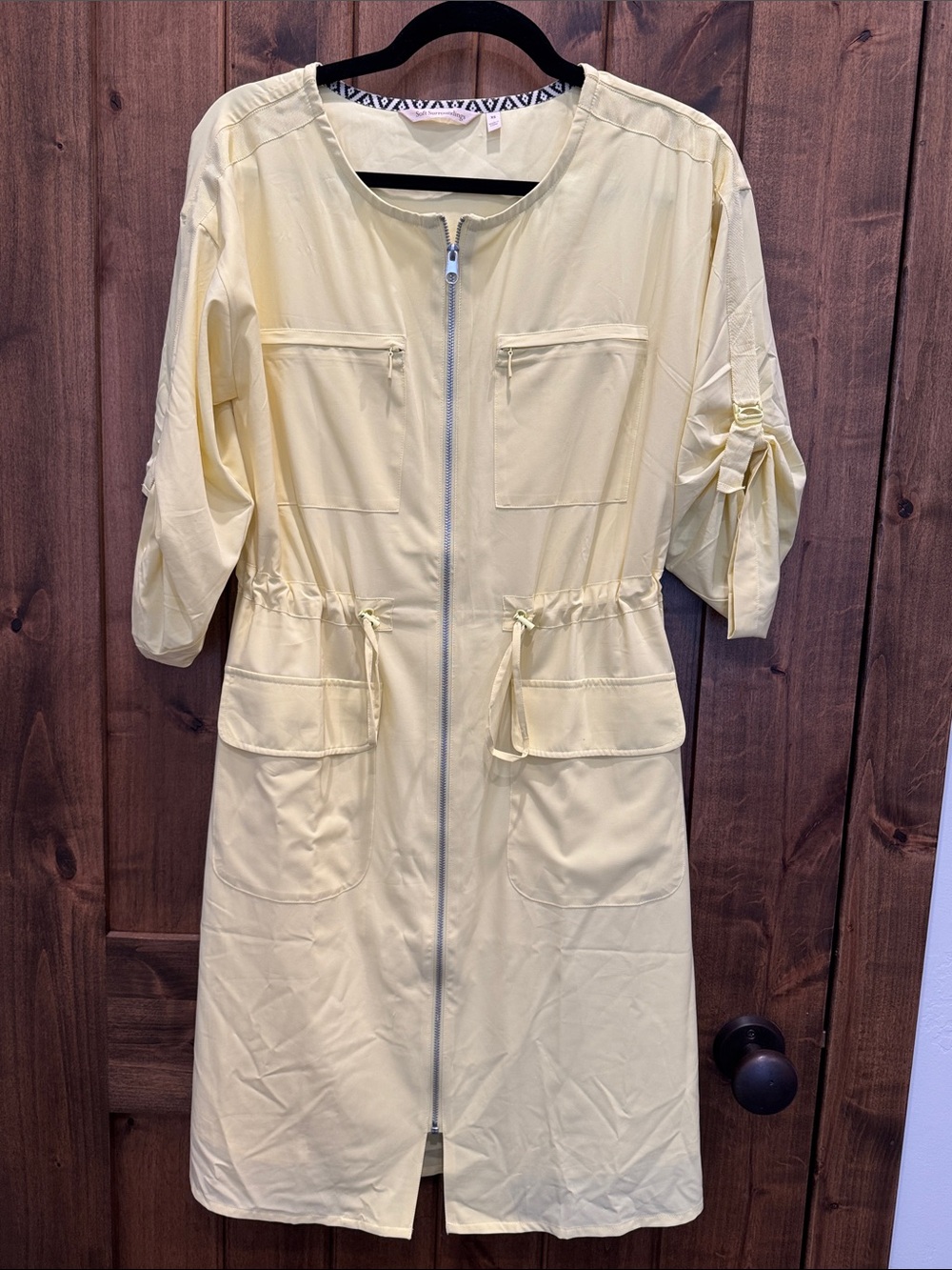 Soft Surroundings Pale Yellow Dress with Black and White Trim